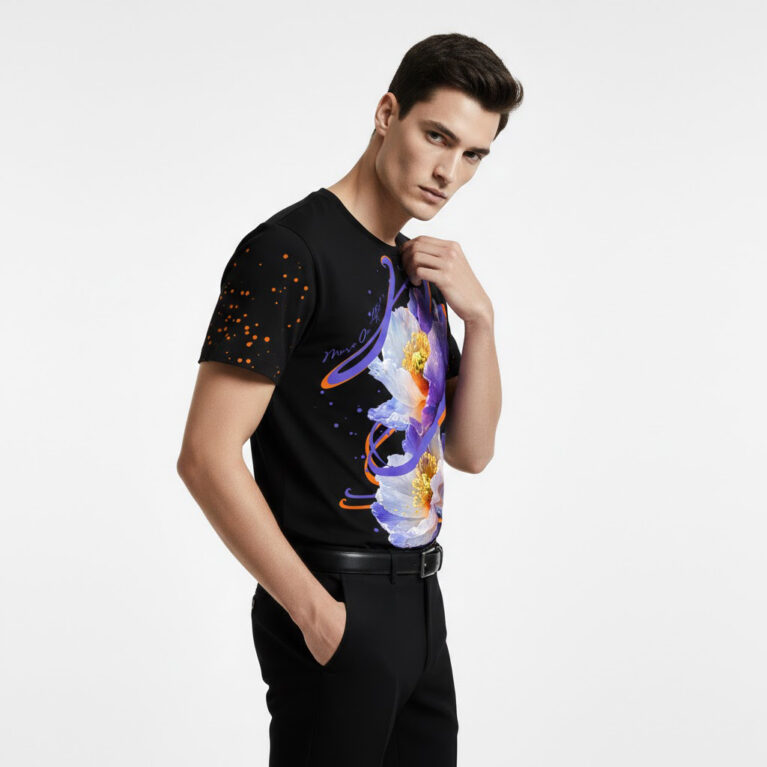 Electric Bloom Oversized Graphic T-Shirt side pose