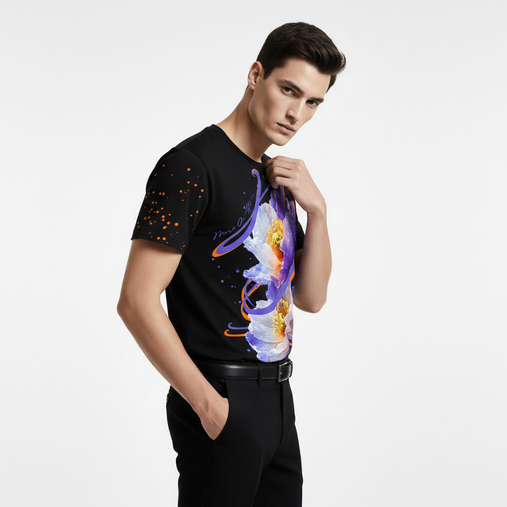Electric Bloom Oversized Graphic T-Shirt side pose