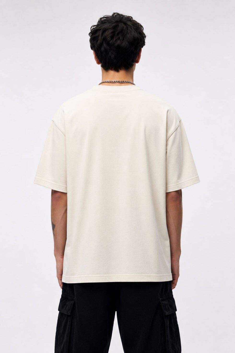 MOS The Weight oversized off white graphic t-shirt for men made with premium 240 GSM cotton featuring bold black streetwear print and relaxed fit.